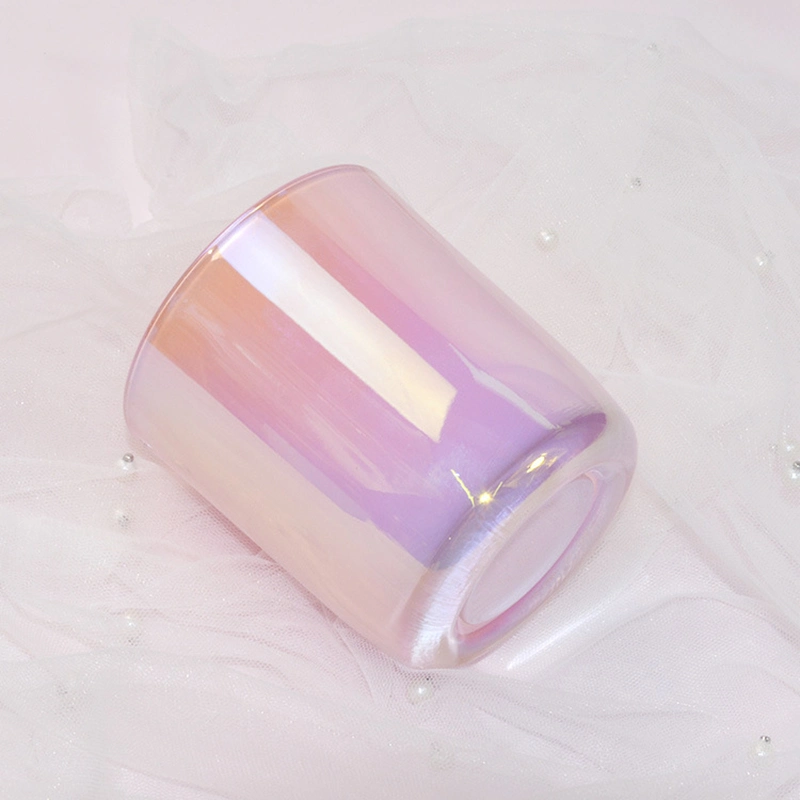 Holographic Candle Jar Rainbow Color Glass Candle Holder with Gold Silver Metal Lid