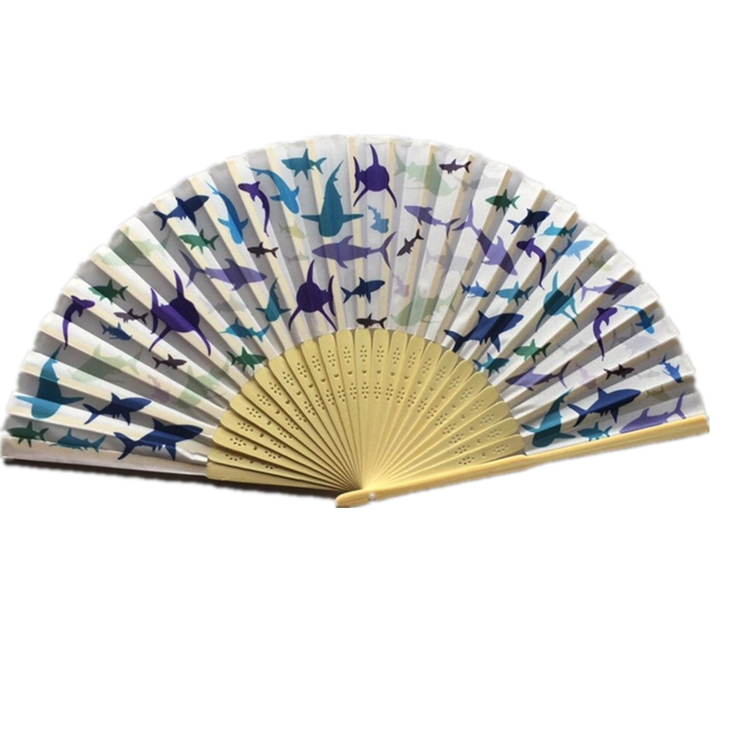 Custom Primary Color Bamboo Bone Commercial Gift Fabric Hand-Held Folding Fan