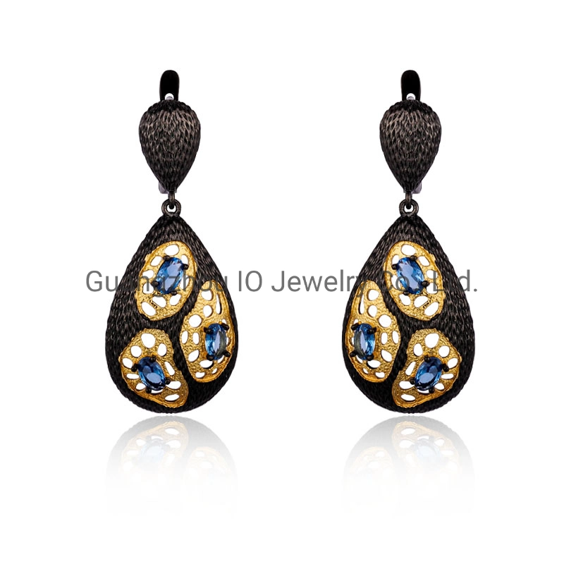 Black Plated Copper Earrings Big Design Fashionable Jewelry with Colorful Stones