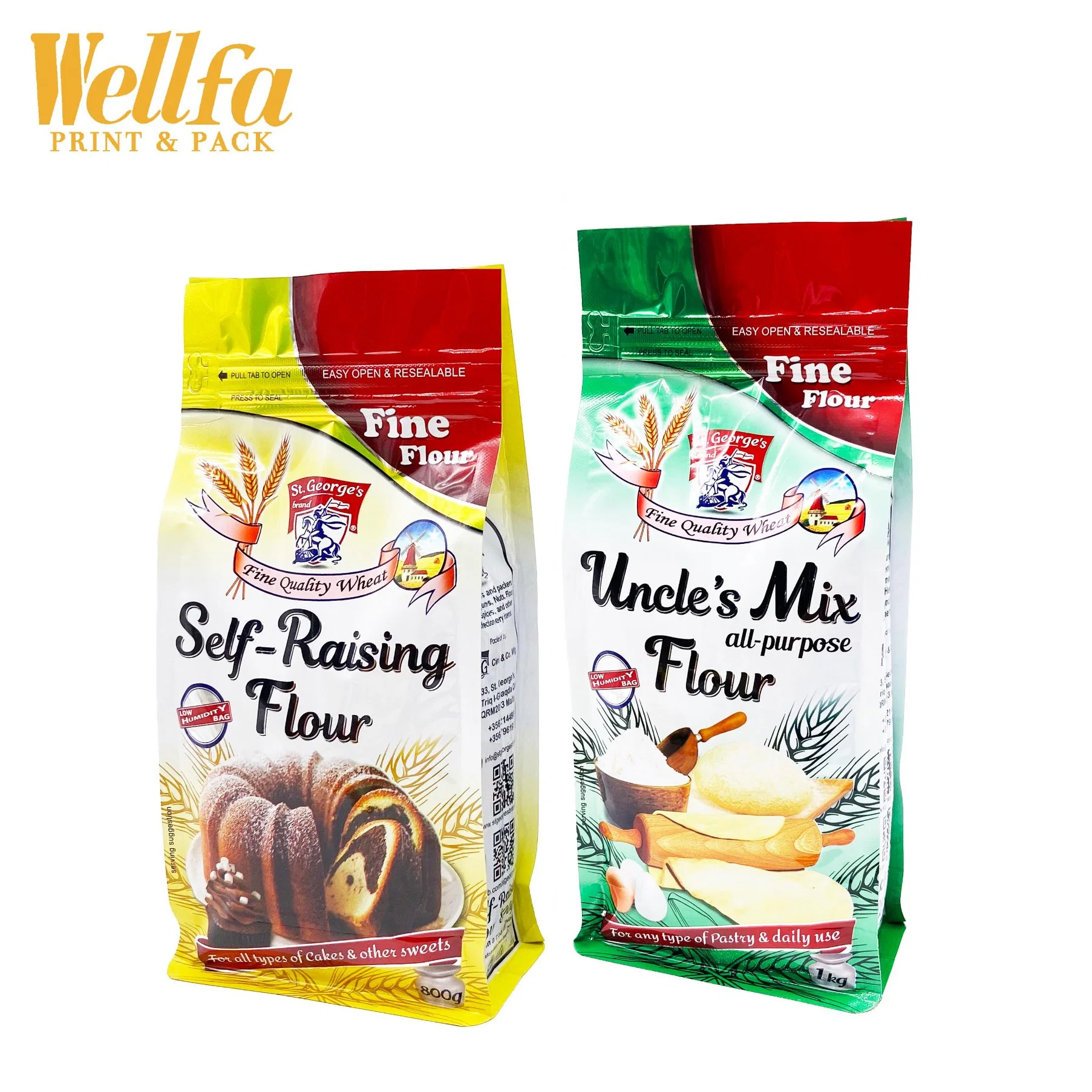 Custom Printed 1kg 2kg 5kg 10kg Transparent PE Recyclable Zipper Top Flat Bottom Plastic Flour Rice Food Packaging Bags with Handle