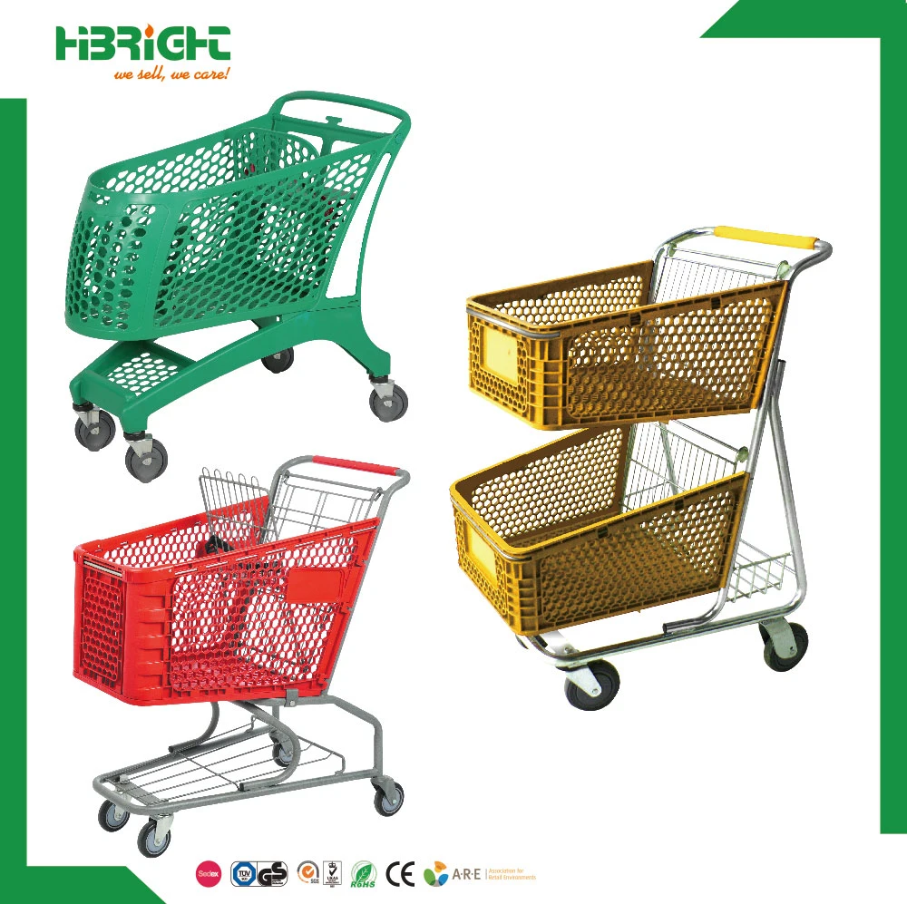 Chariot de chariot en plastique avec roulettes pour supermarché 210L portable