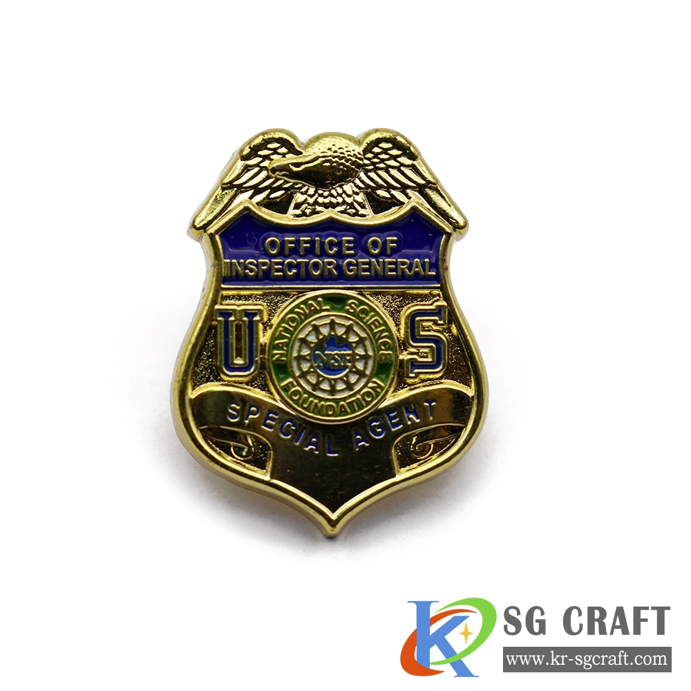 Segurança personalizada esmalte Militar Níquel banhado a ouro Monograma do pino 3D Sheriff Badge