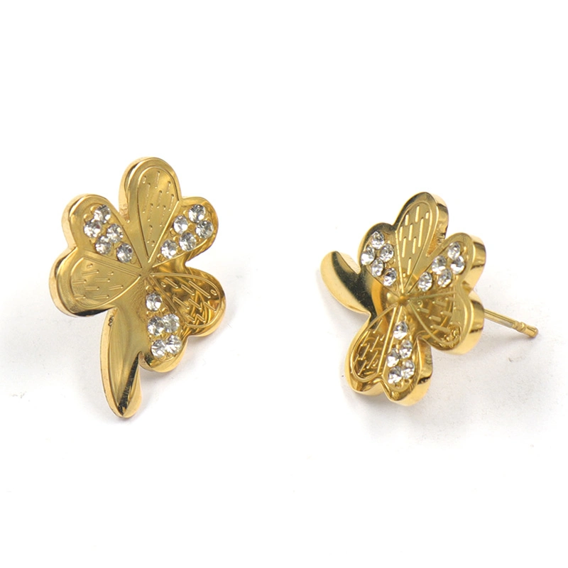 Factory Custom Made Gold Plated Fashion Ornament Jewelry Manufacturer Customized Rhinestone Decoration Accessory Bespoke Wholesale/Supplier Brass Flower Stud Earring