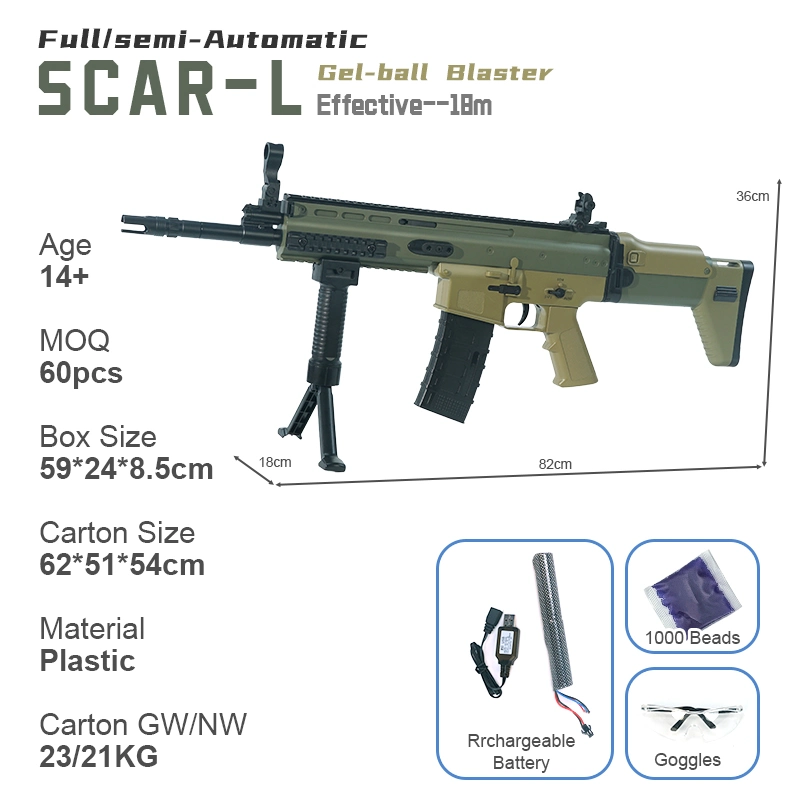 Pistola de bolas eléctrica Gel Electric Ball Blaster Scar-L con balas de gel, juguete de pistolas de bolas salpicantes