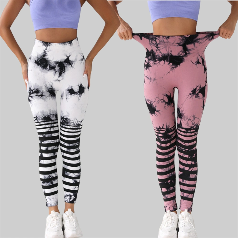 Tied Dye Women Gym Legging Yoga Pants Wholesale Stretchy Striped Sports Leggings