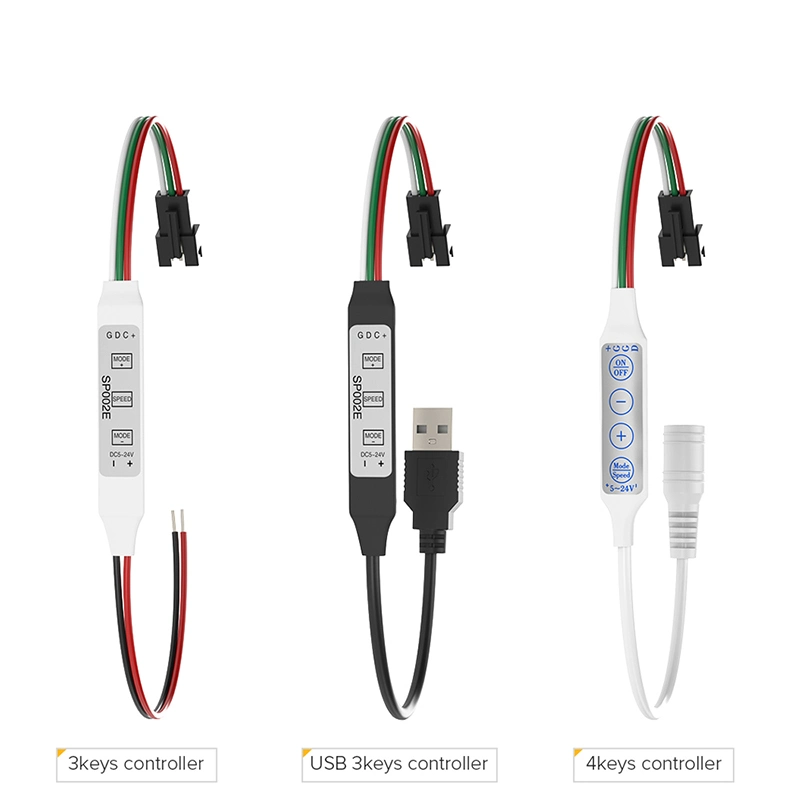 Contrôleur Mini RGB 3 touches DC5-24V Sp002e micro-contrôleur pour Ws2811 Ws2812b pixels bande LED Dream Color à 2048 pixels