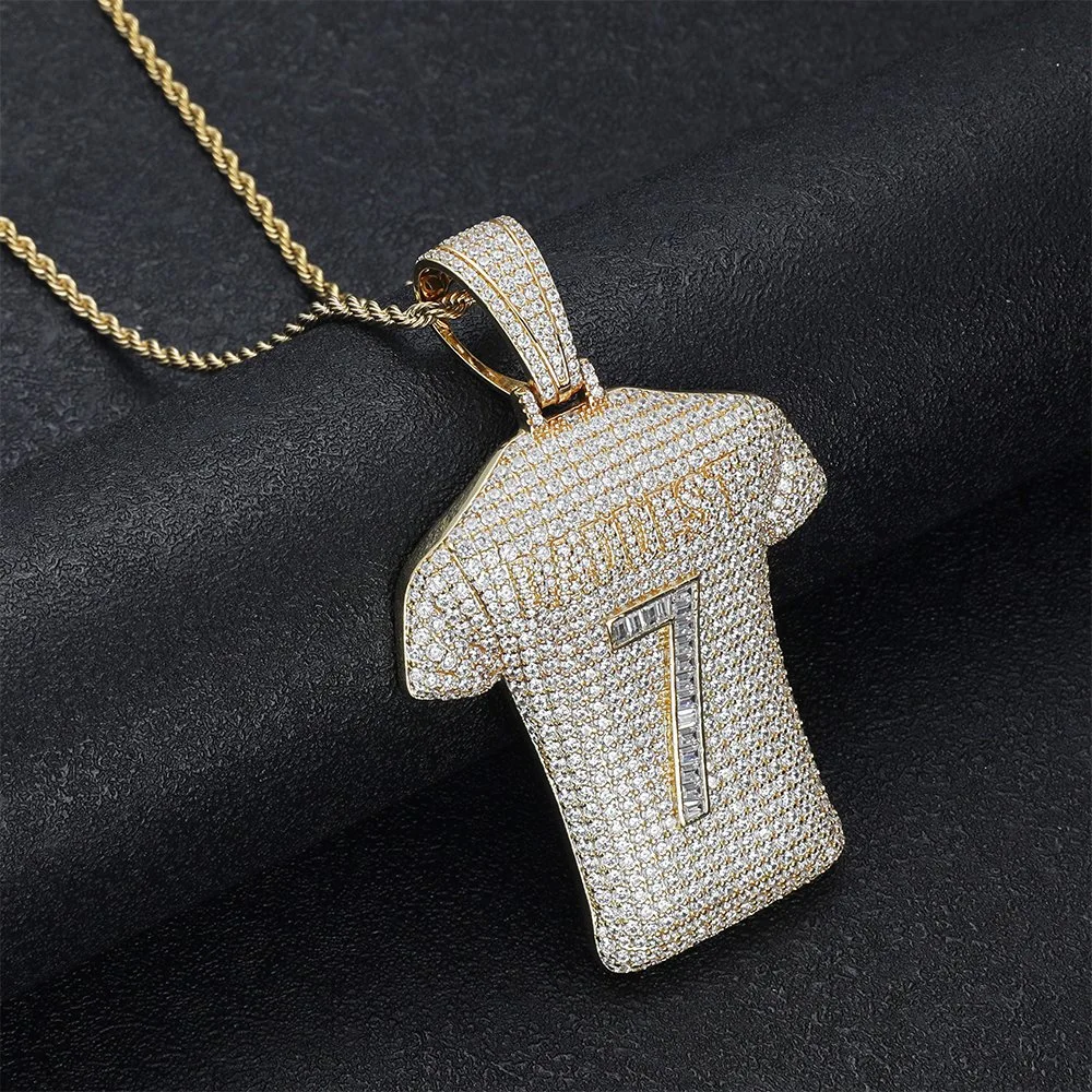 Bling Sports Basketball Shirt 18K Gold Plated Fashion Football Jewellery Pendants with Luxury Cubic Zirconia