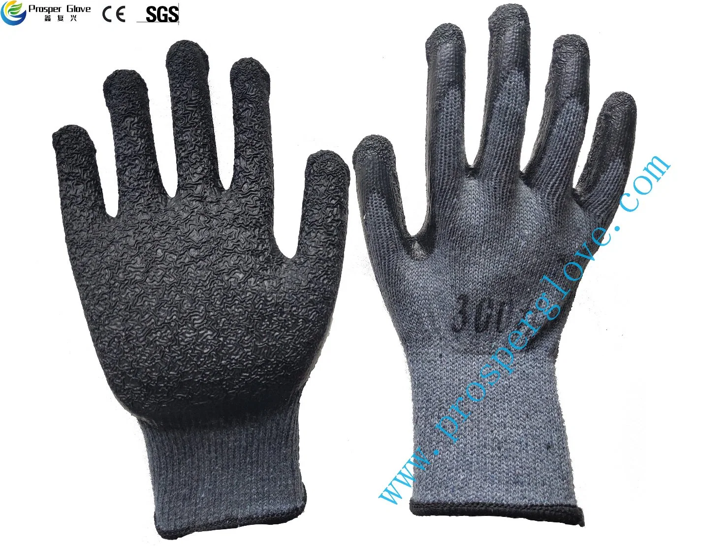 10 Gauge Grey Cotton with Black Latex Coated Crinkle Finished Safety Working Gloves