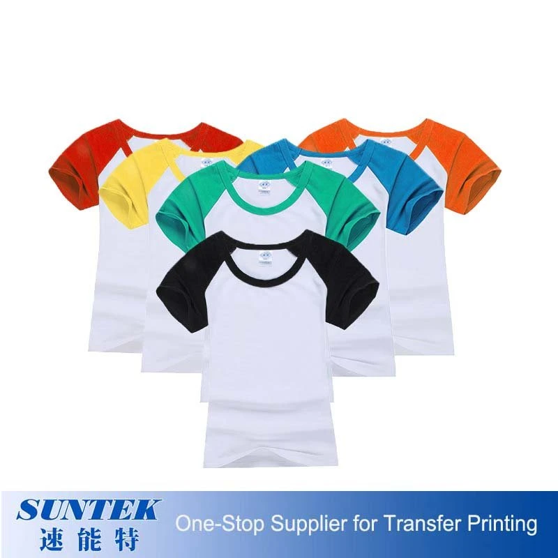 Popular Sublimation Blank Printing Short Shirt with Colorful Sleeve for Men/Women/Kids