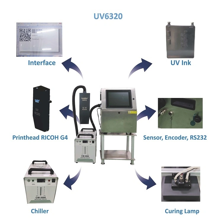 UV6320 máquina de impresión de inyección de tinta variable Data Printing Machine Descripción del producto Número de lote impresora de inyección de tinta impresora de códigos de barras rastreable