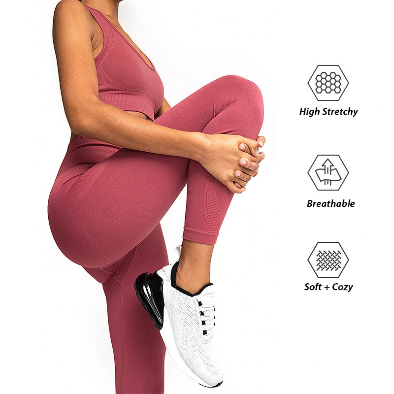 Directamente da fábrica venda Soft 2 peças de desgaste de ginásio situado a ioga vestuário para mulheres, Personalizadas Bonitinha Activewear Bra Top + Elevada Estrangulados Calças Legging roupas esportivas definido