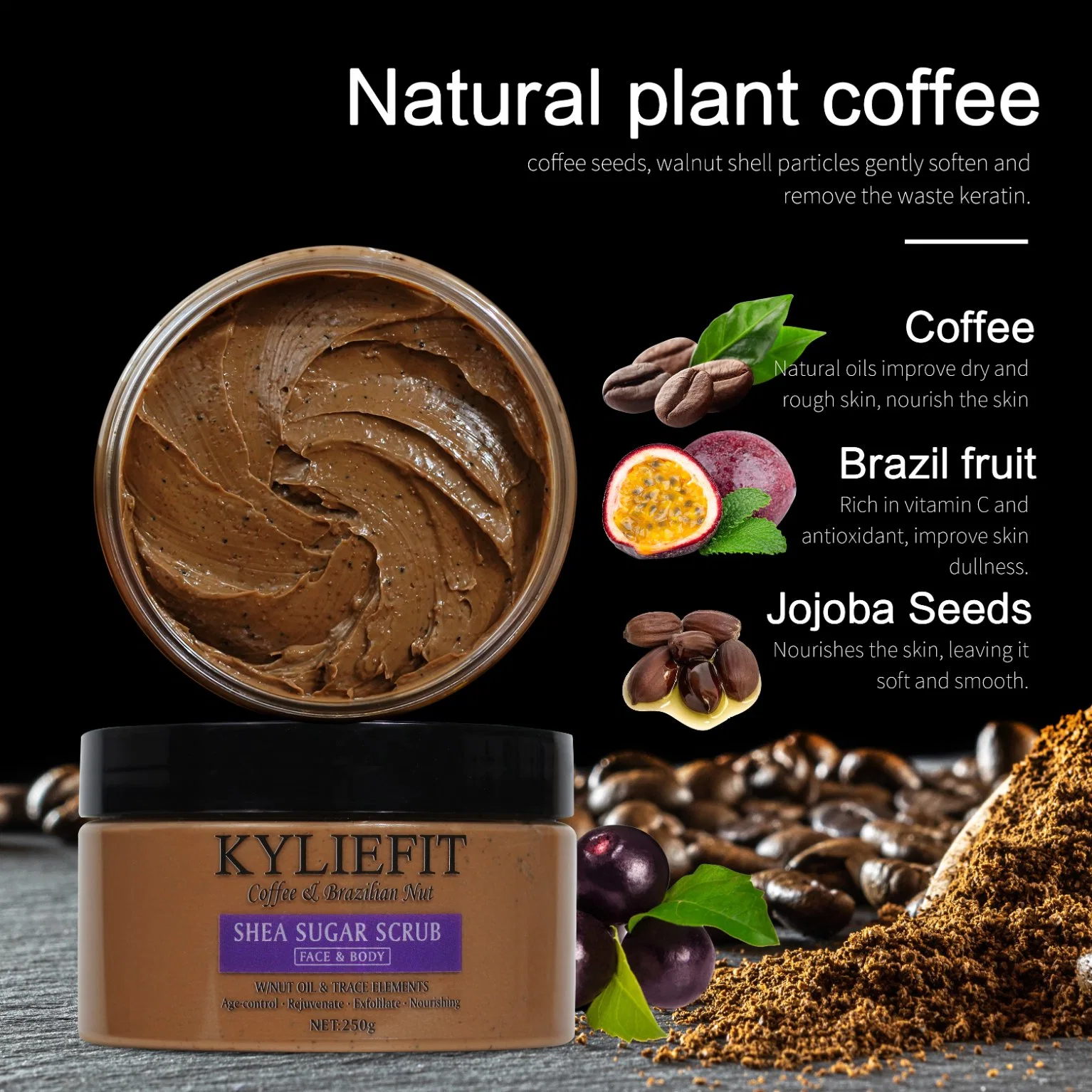 Ailke Private Label Wholesale/Supplier Multivitamin Organic Vegan Exfoilating Skin Care Whitening Brightening Coffee Sugar Body Scrub