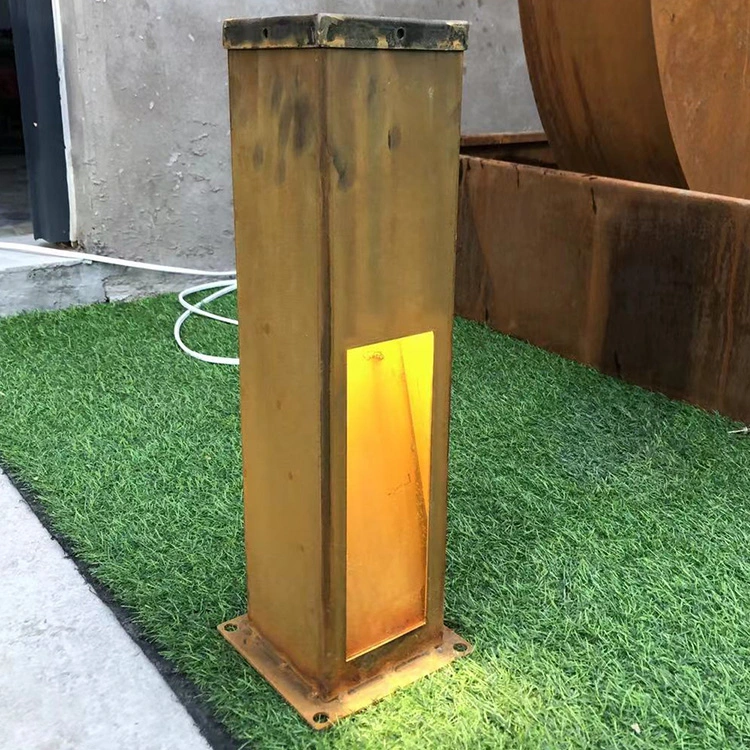 Outdoor Art Landscape Lighting Rectangle Slim Tracks Light Rusty Corten Steel Lighting Box