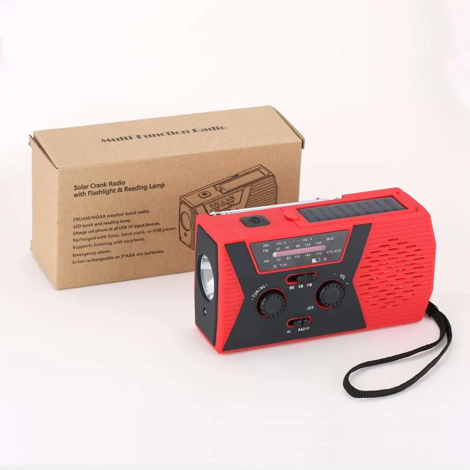 Solar Hand Crank Emergency Noaa Radio with Flashlight Reading Light and 2000mAh Power Bank Charger