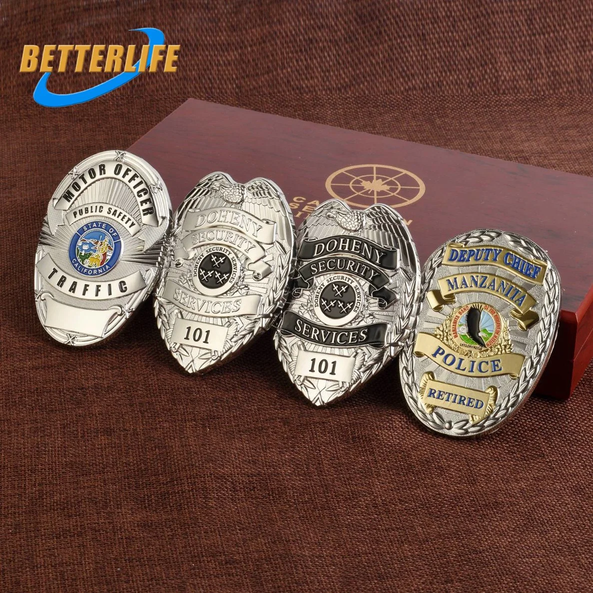 Plating Gold Police Schlüssel der Ehre mit Nachahmung Emaille Großhandel Logo Design Lapel Pin Metall Custom Security Police Abzeichen