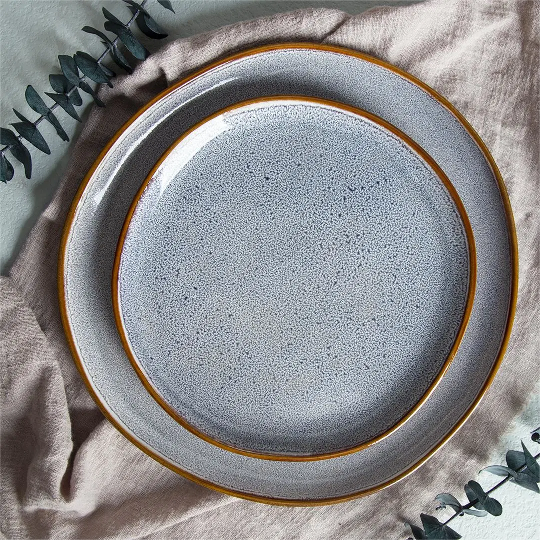 20.6cm Stoneware Irregular Glossy Reactive Glaze with Color Rim Salad Plate