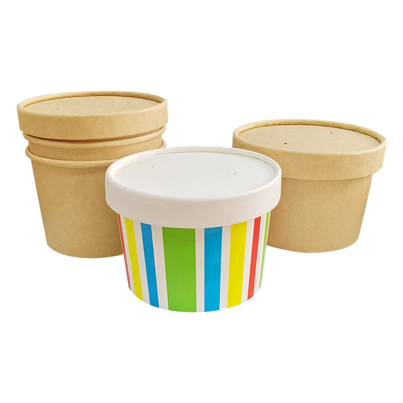 Custom Logo Printed Paper Ice Cream Containers with Paper Lid