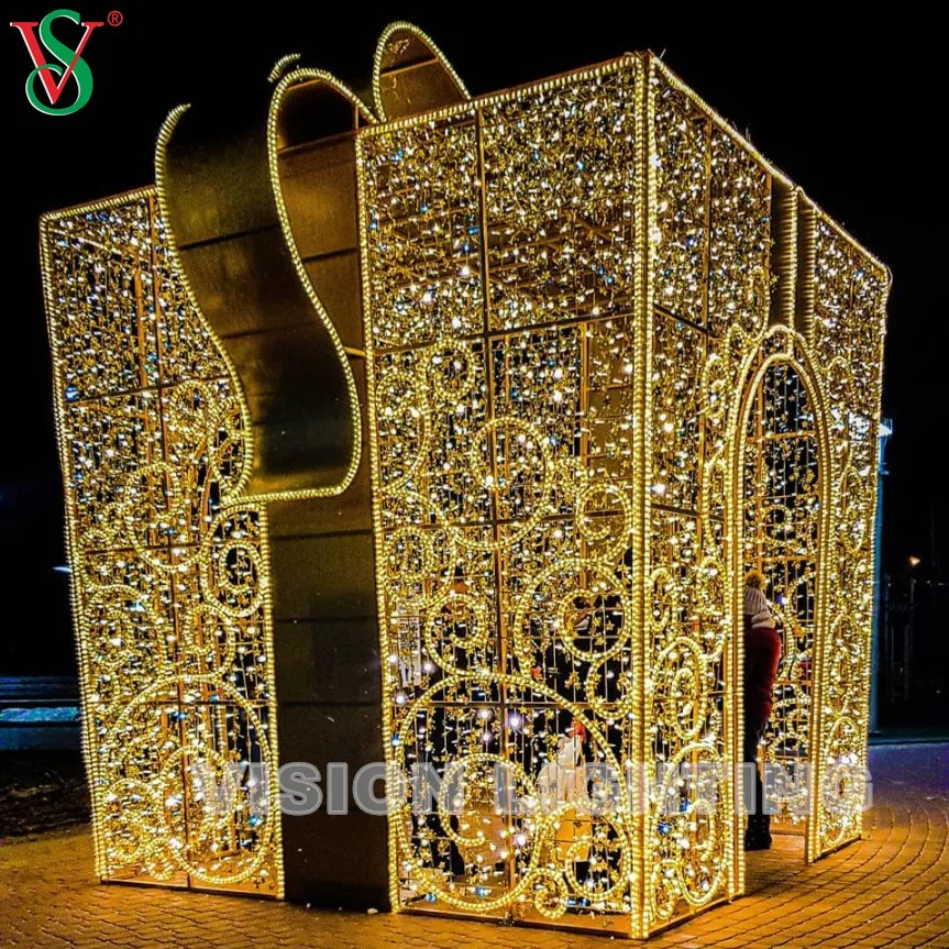 Fabricante de LED 3D hecho gigante Caja de regalo de Navidad en el exterior de la luz de Motif