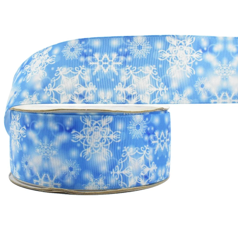 Heat Transfer Printed Ribbon with Logo Customized Snowflake Printed Ribbon Gift Packaging Box Hair Bow