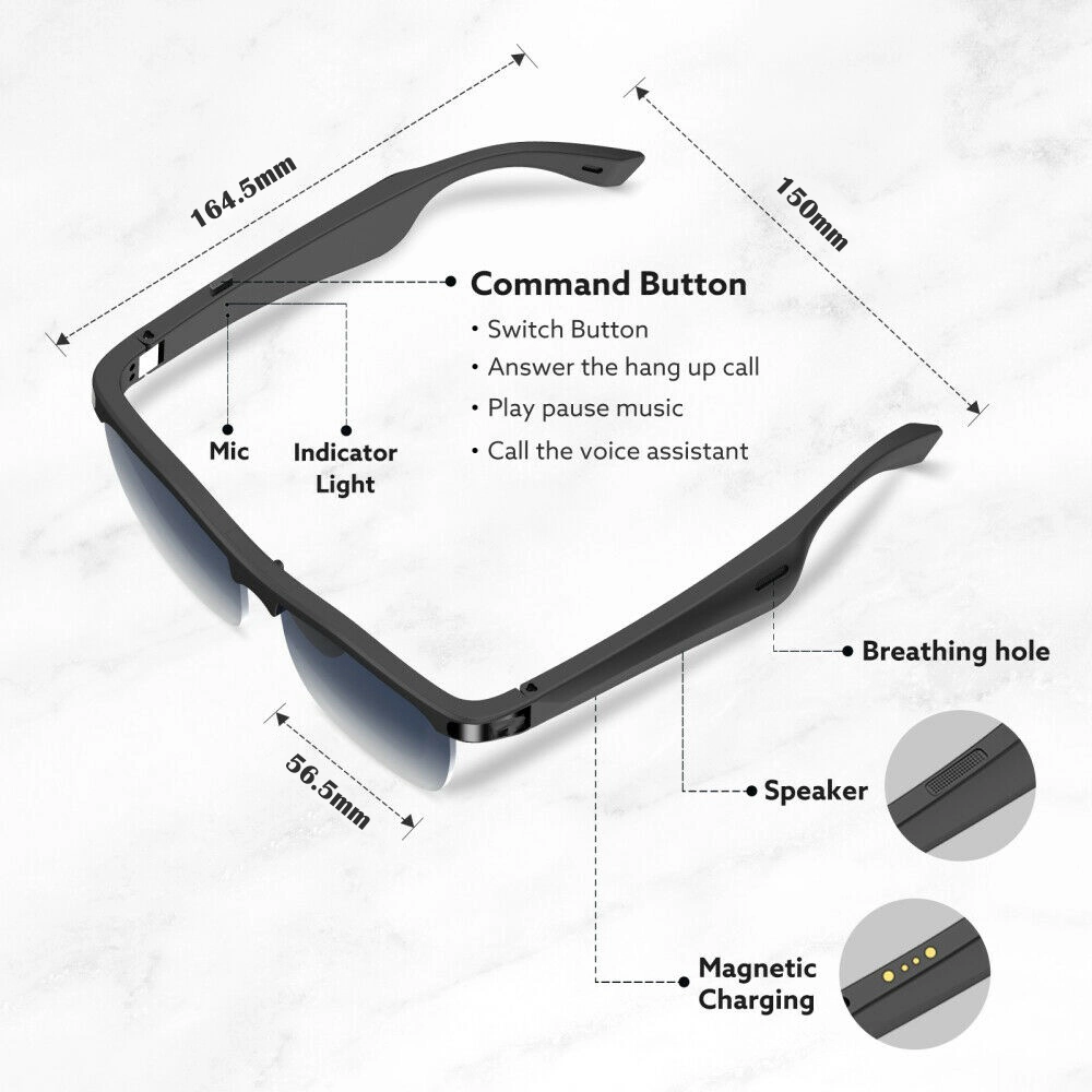 تصميم عصري عالي الجودة زجاج إطار أزياء جولة ركوب الدراجة نظارات Bluetooth لصوت استيريو