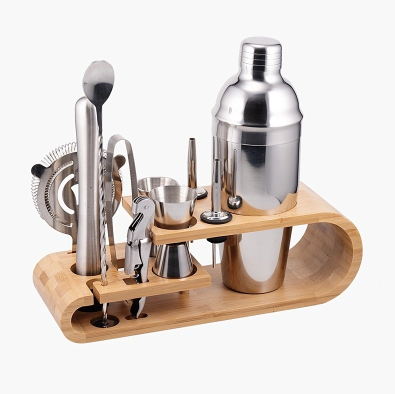 Barware Tools Wooden Stand Travel Gift Stainless Steel Bartender Kit Bar Accessories Jigger Cocktail Shaker Set