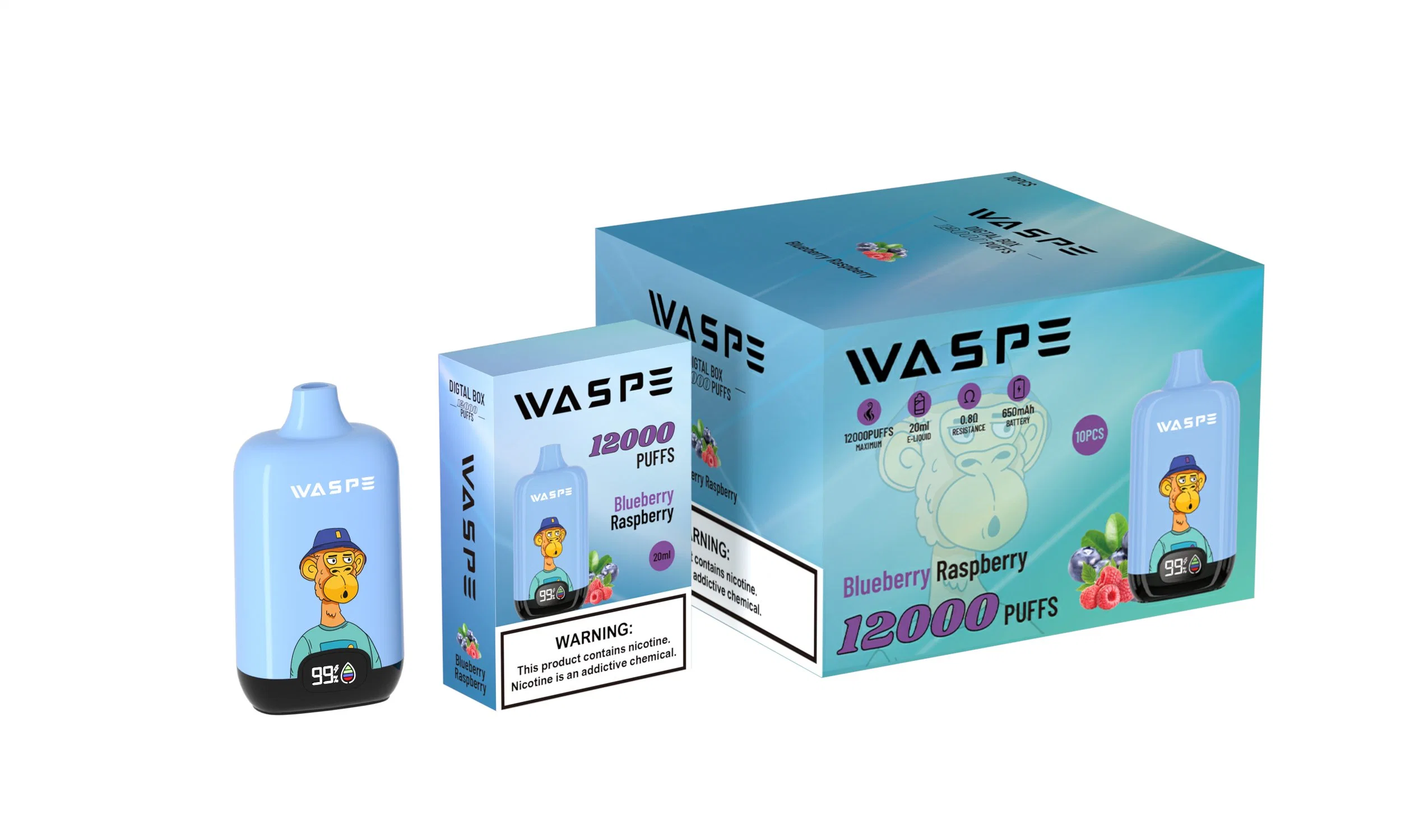 2023 Hot Sale Waspe Digital Box 12000 Puffs Disposable E-Cig with 650mAh Rechargeable Battery