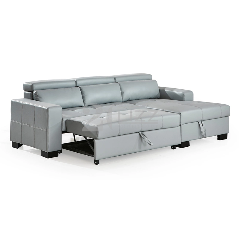 Modern Design Living Room Leisure Genuine Leather Corner Sofa Bed with Storage Function