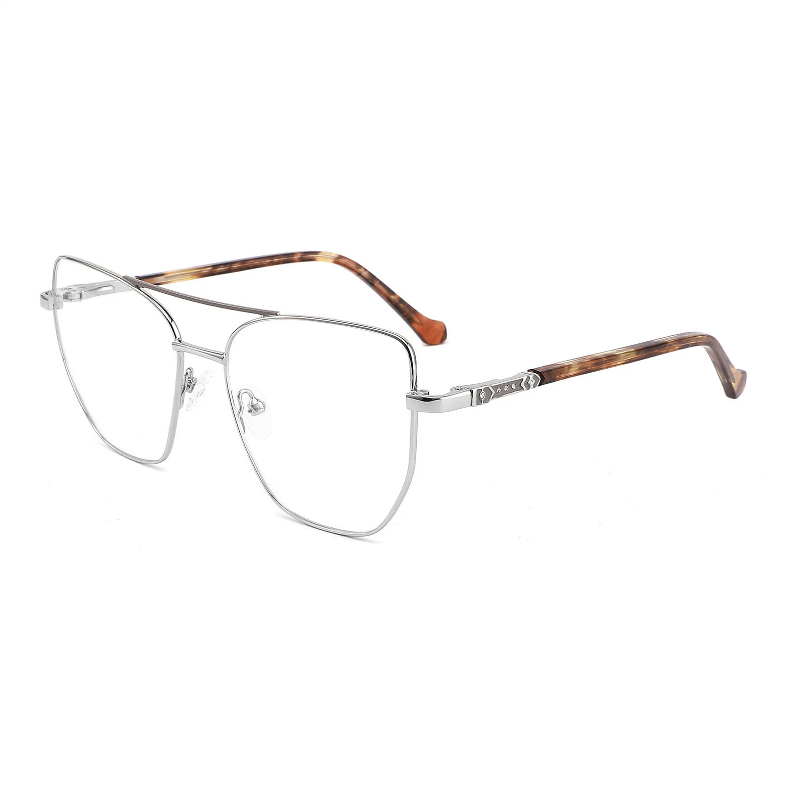 New Style Irregular Double Bridge Metal Eyeglasses for Unisex Demi Acetate Temple Unique Colorful Optical Frames