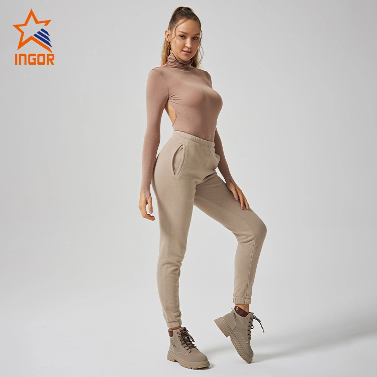 Ingor Sportswear Activewear Clothing Manufacturers ODM OEM Custom Women Long Sleeve T Shirt & Jogger Pants Sets Street Casual Wear Women Apparel