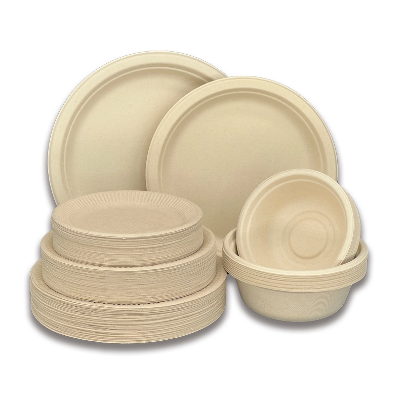 Bagasse Compostable Log Disposable Round Tableware Paper Plates Biodegradable Sugarcane Fibre Party Disposable Tableware