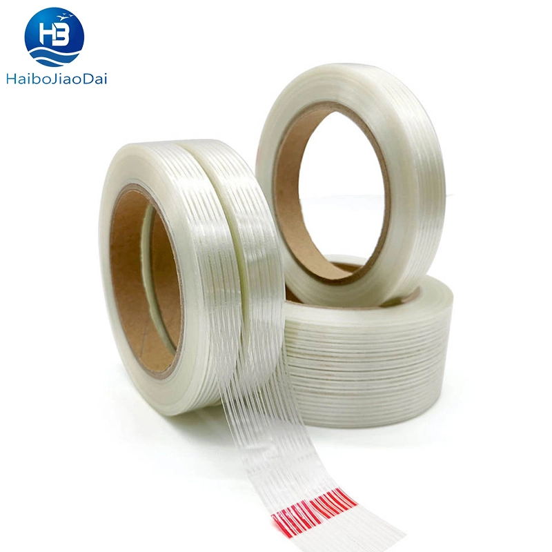 Ruban adhésif en fibre de verre renforcée avec une face adhésive transparente résistant à la chaleur pour l'emballage.