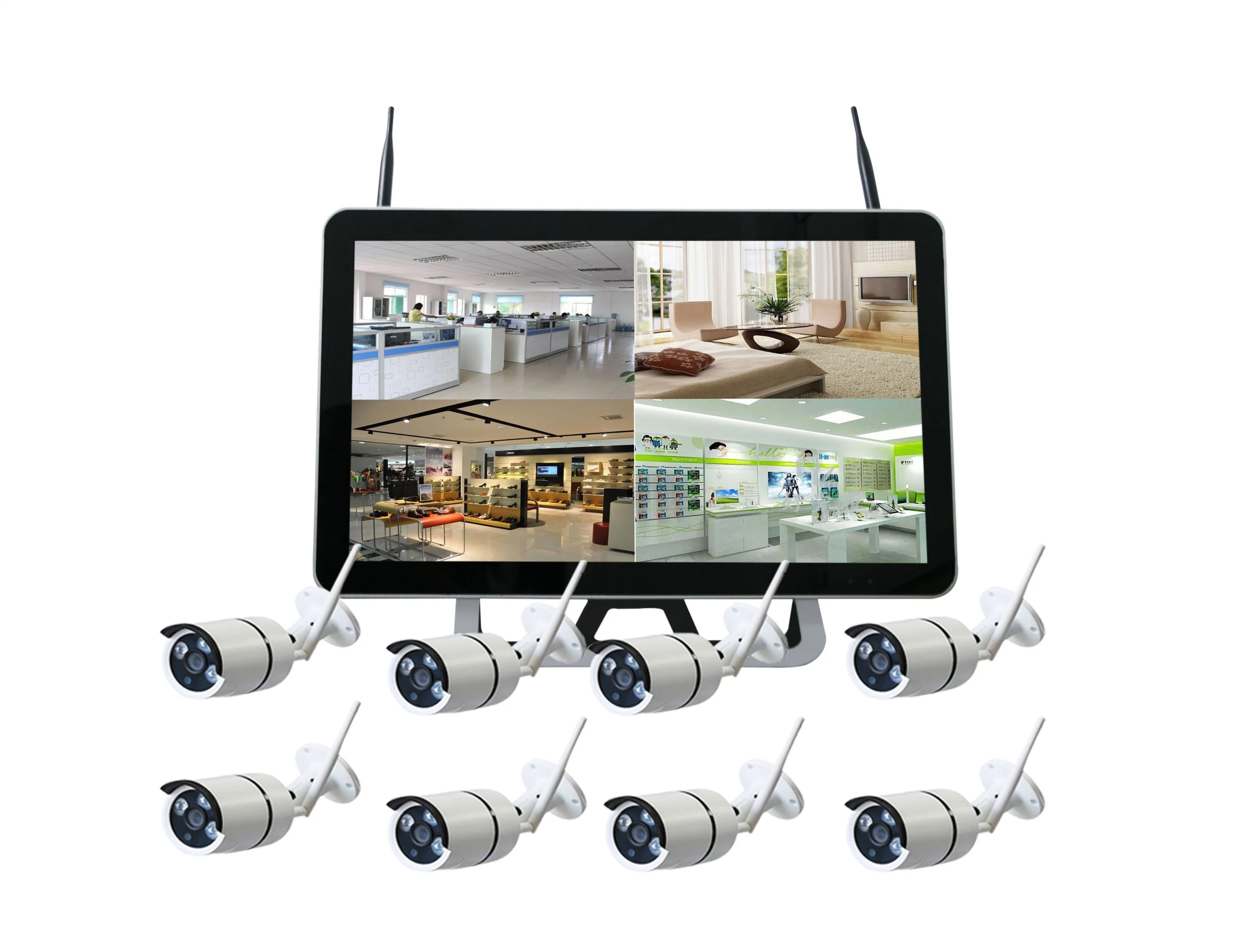 15 Inch 8 Channel White Wireless HD 1080P CCTV & Nigh Vision WiFi Camera