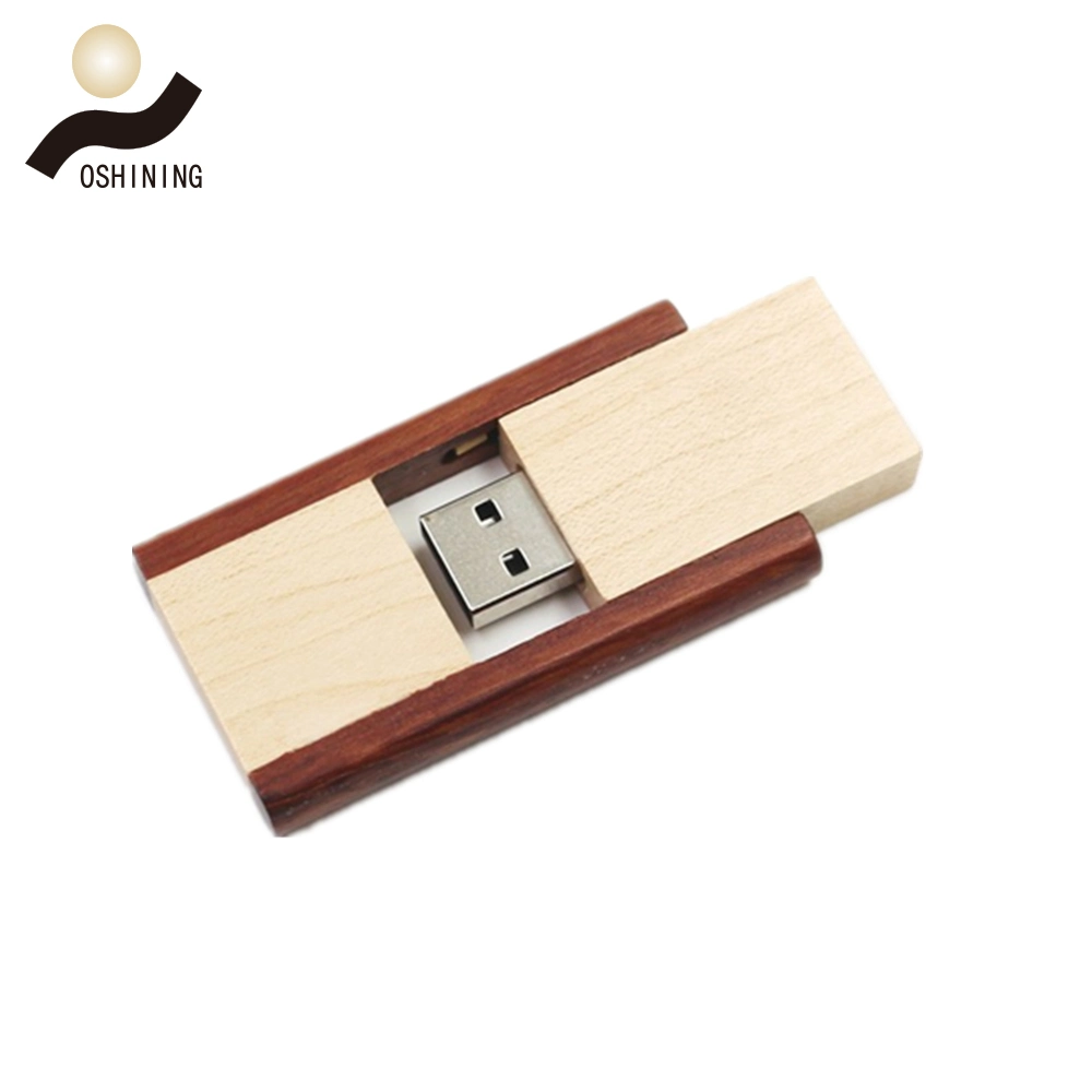 Madera regalos giratorio Memory Stick USB 2.0 Logotipo personalizado Flash Drive (USB-WD305)