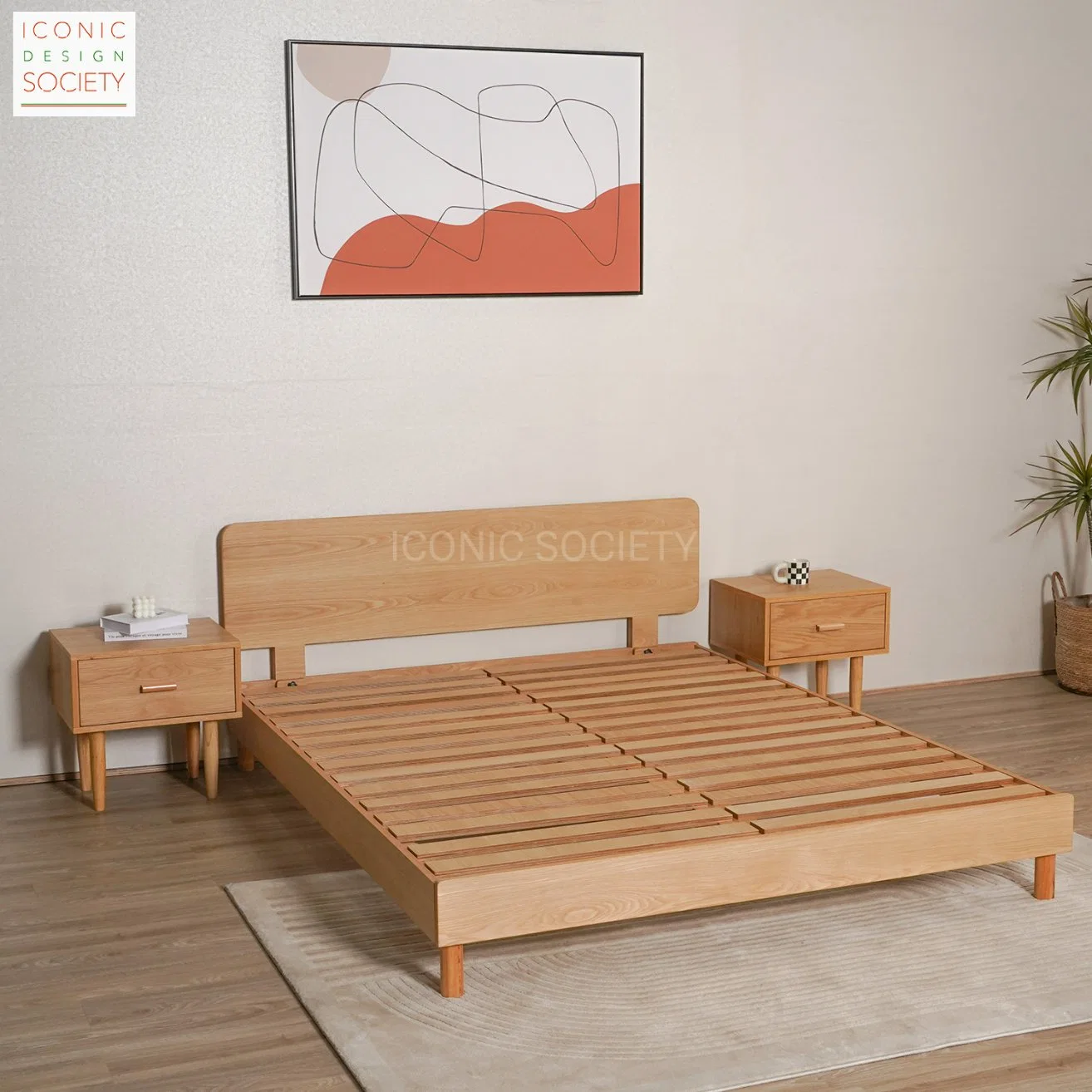 Muebles modernos de cama plana habitación Home Hotel Post doble panel de diseño de cama de madera