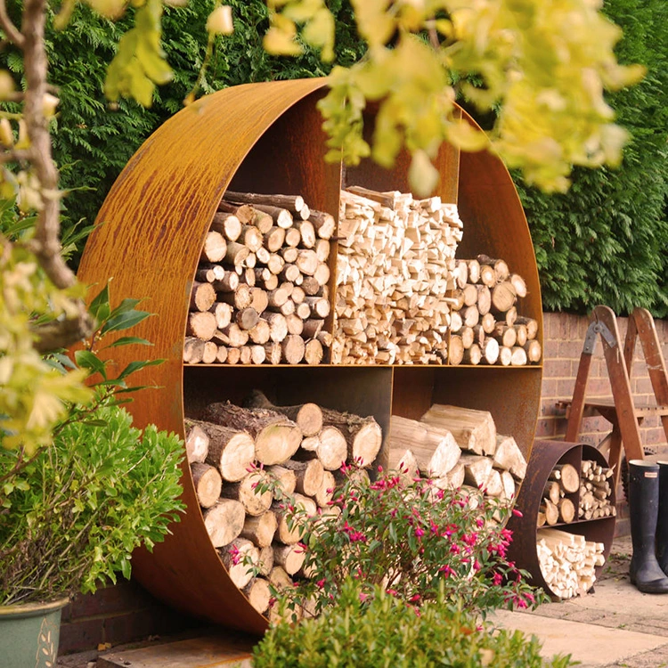 Corten Steel Round Corten Steel Wood Storage for Fireplace