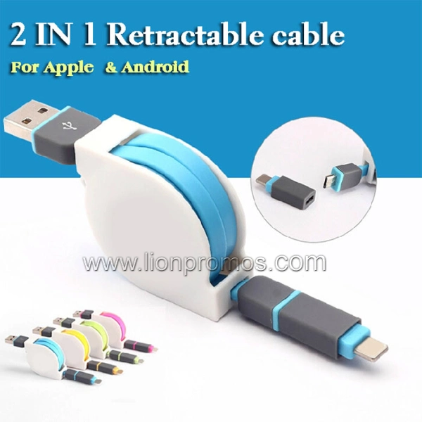 2-in-1-Micro-USB-Data-Cable-with-8pin-Adapter-Retractable-for-iPhone and Android Mobile