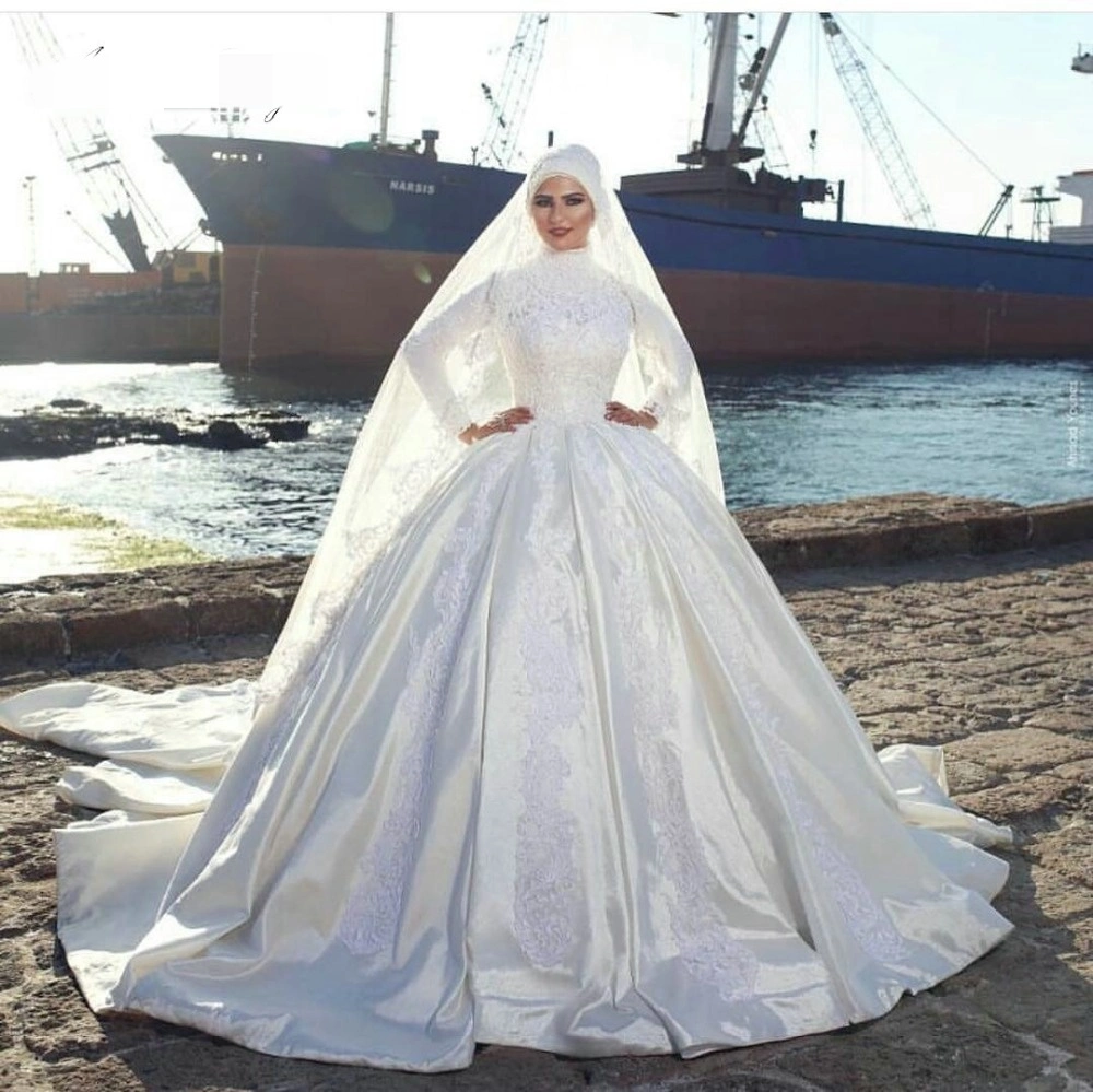 Long Sleeves Bridal Gowns Muslim Arabic Lace Wedding Gown D1919