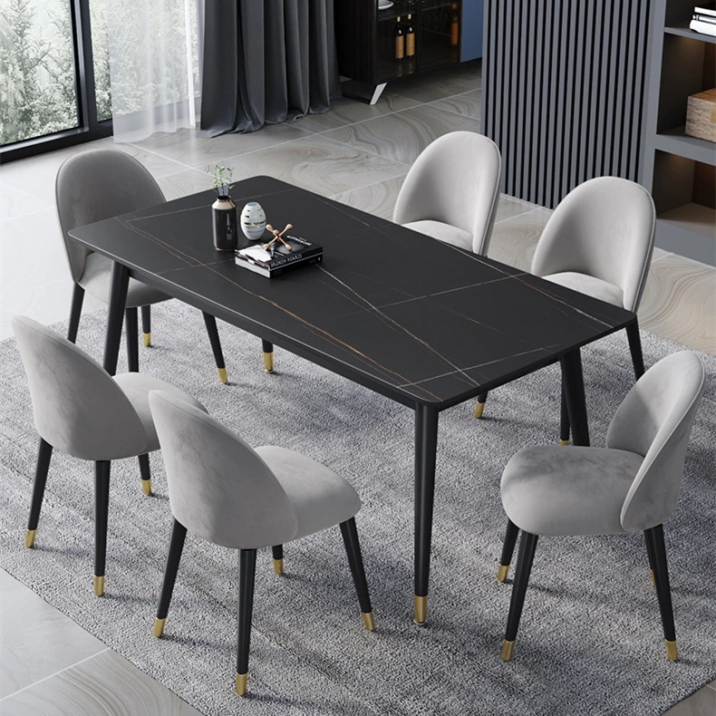 Meuble Moderne modernos muebles de salón encimera de mármol largo rectángulo mesas y silla mesa establece 6 Comercio al por mayor de mármol de juegos de mesa de comedor