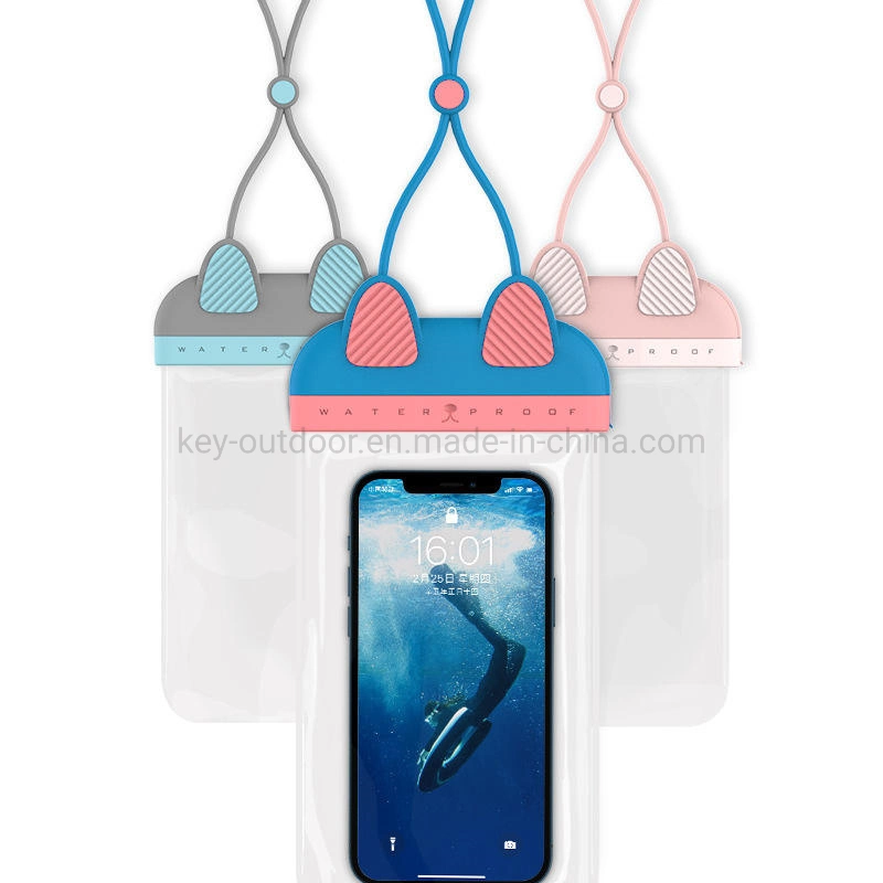 Lindo resistente al agua IPX8 Bolsa mochila para teléfono móvil debajo de 6,9 pulgadas de alta de ABS transparente TPU Kitty cubierta Teléfono Bolsa funda