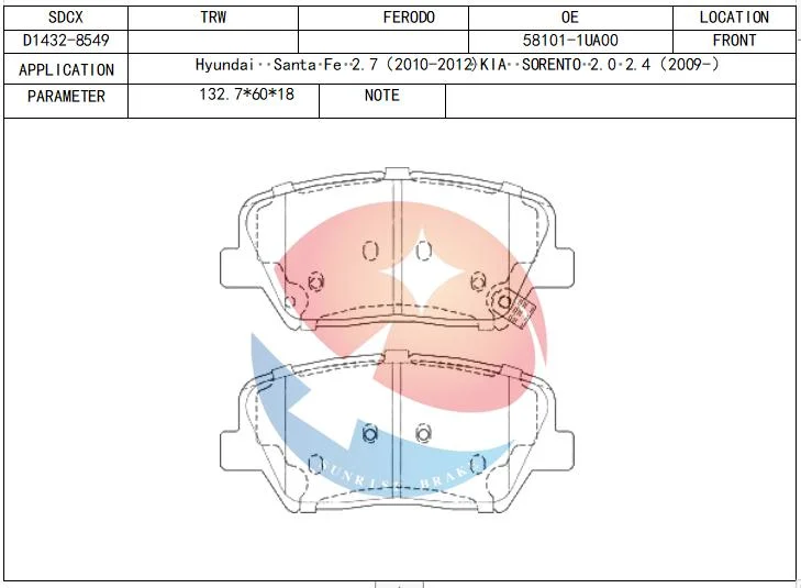 Sdcx D1432/58101-3va50 Automóvel grossista a pastilha do freio Acessórios para KIA /Hyundai