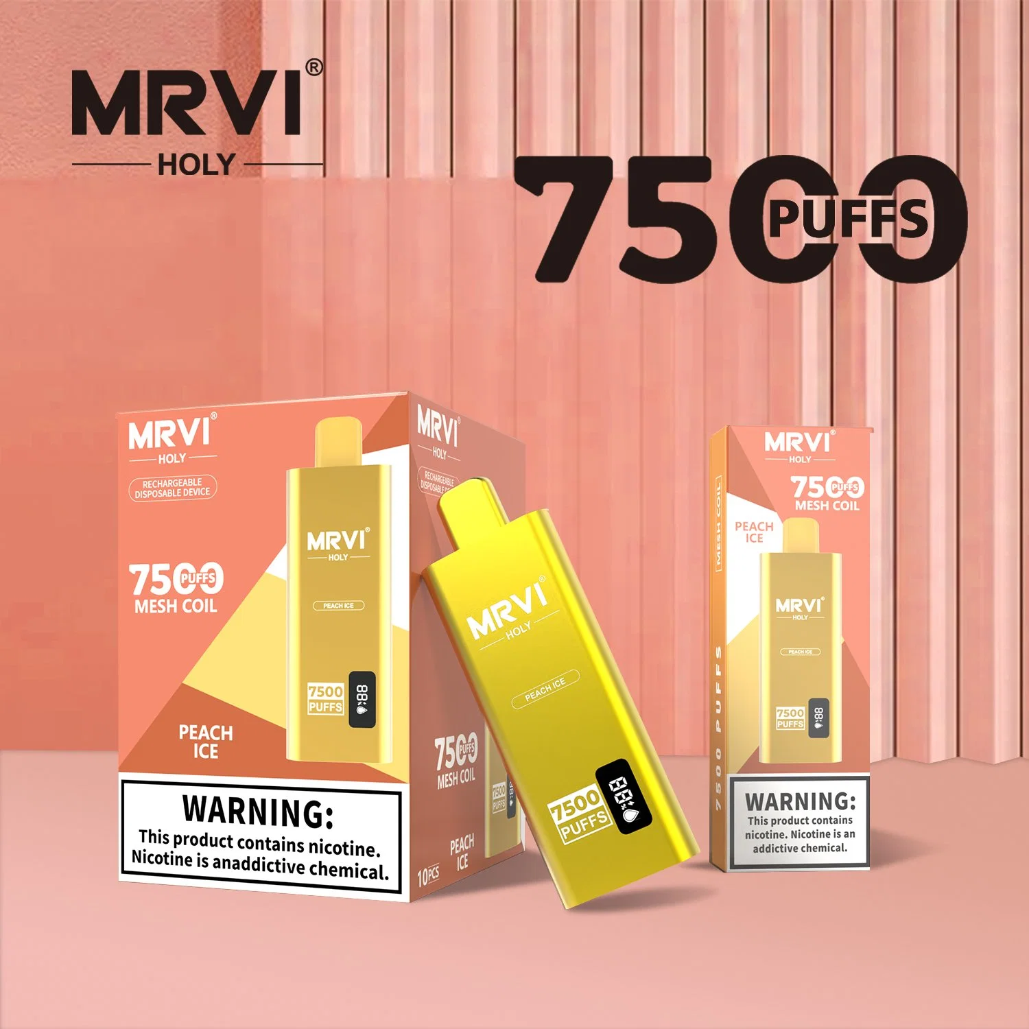 2023 بيع ساخن Mrvi Holy 7500 Puffs E-Liquid &amp; Type-C مصابيح LED وامض قابلة للشحن مصابيح Ecig بالجملة منخفضة السعر يمكن التخلص منها