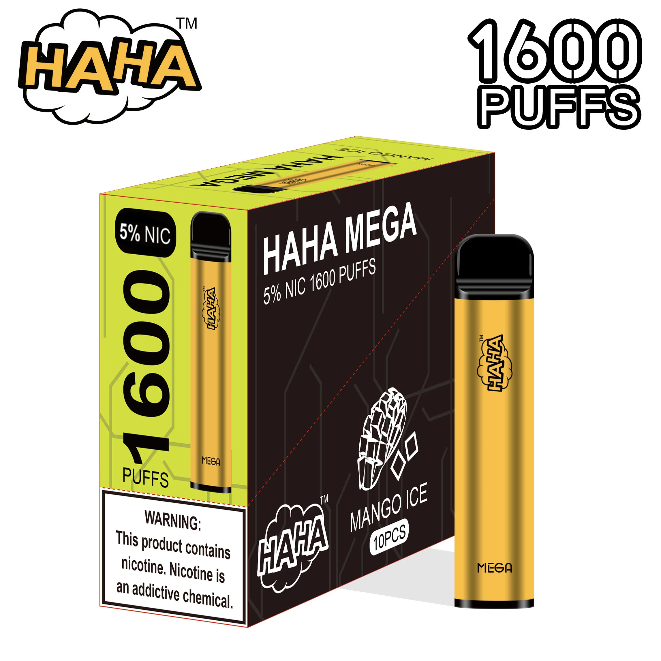 Super вкус Aokit Haha Mega Электронные сигареты 1600puffs Vapes одноразовые