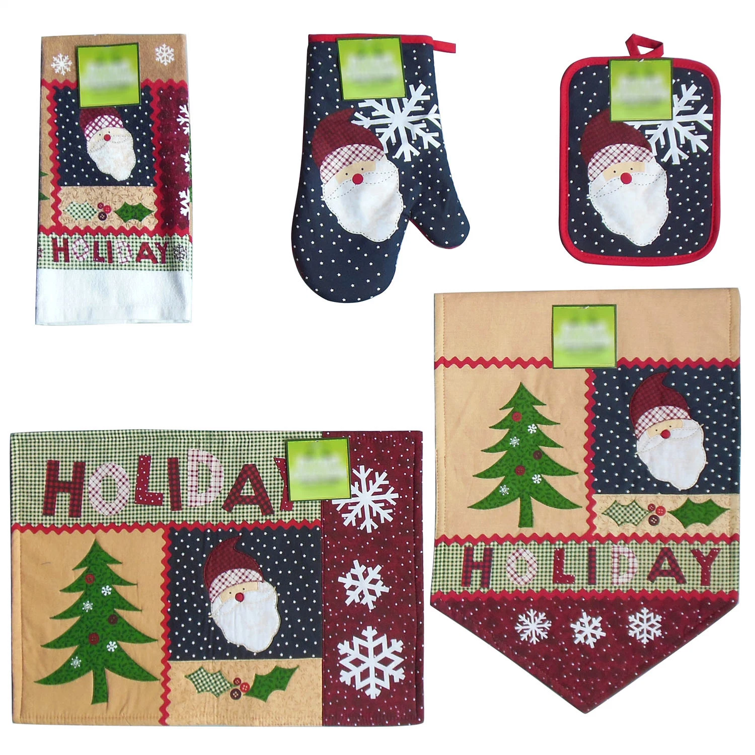 5PCS Set of Christmas Towel, Heat Resistant Glove, Heat Resistant Potholder, Placemat, Table Runner