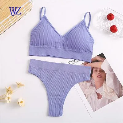 Women Underwear Set with Removeable Padded Bra and Brazilian Panties Seamless Bralette Brief Sports Sexy Thongs Panty