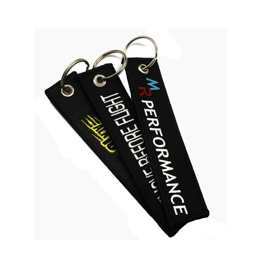 Promotional Custom Brand Travel Souvenir Woven Embroidery Logo Fabric Keychains