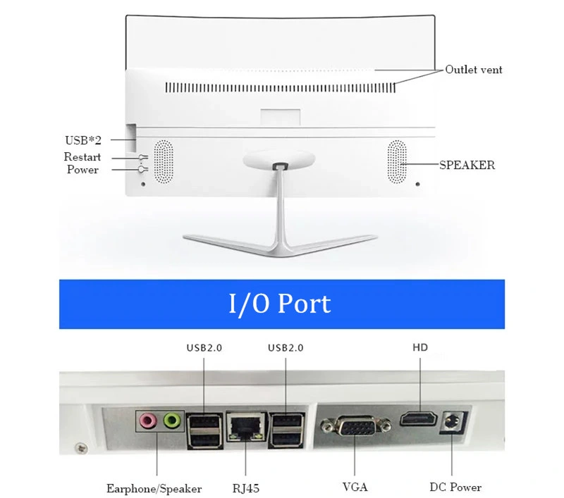 Ordinateur tout-en-un 19 21.5 23.8 pouces Windows 11 16g 512 Go Intel Core I7 WiFi Bluetooth HD pour Office Home blanc Noir