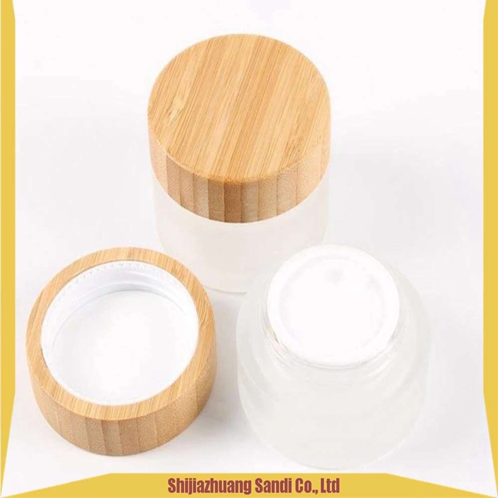 5ml 15ml 30ml 50ml 100ml Clear Frosted Empty Glass Cosmetic Cream Jar with Natural Bamboo Lid
