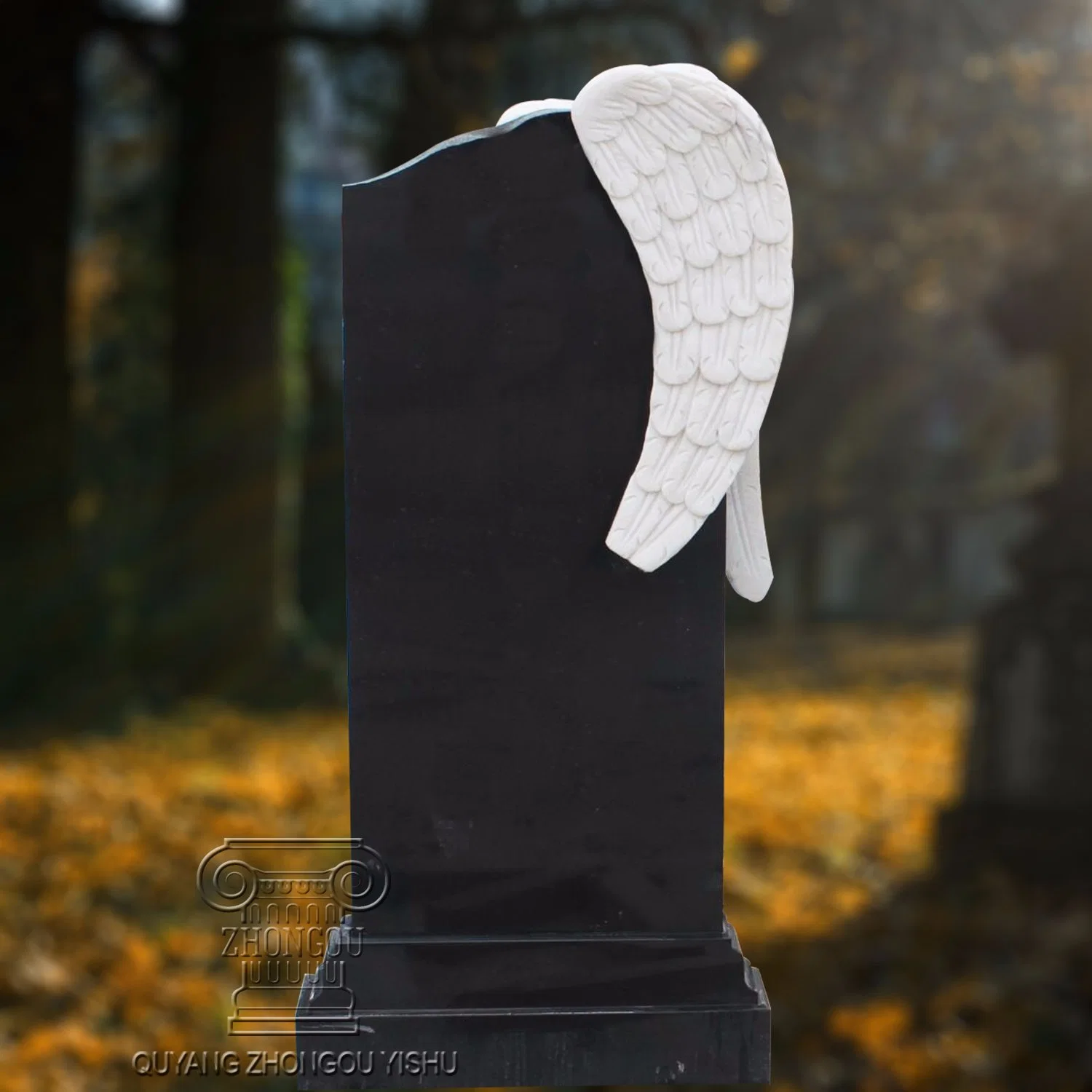 Black Granite Tombstone with White Marble Angel Monument