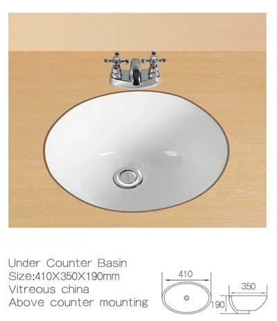 Lavabo de cerámica bajo mostrador, bajo lavabo de cerámica de baño de montaje