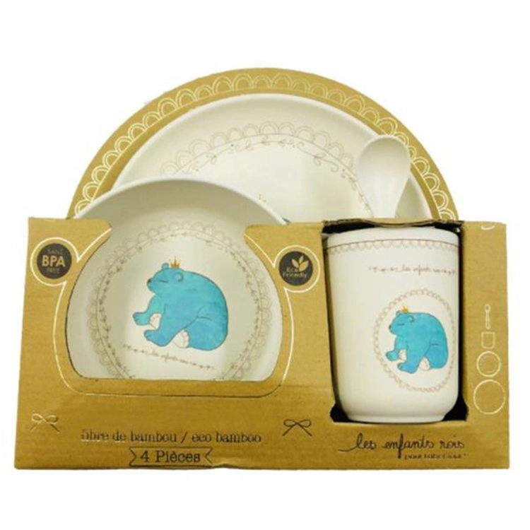 Baby Dining Dish Lovely Animal-Shaped Cute Bamboo Dinnerware Set Baby Dinner Plate with Cups